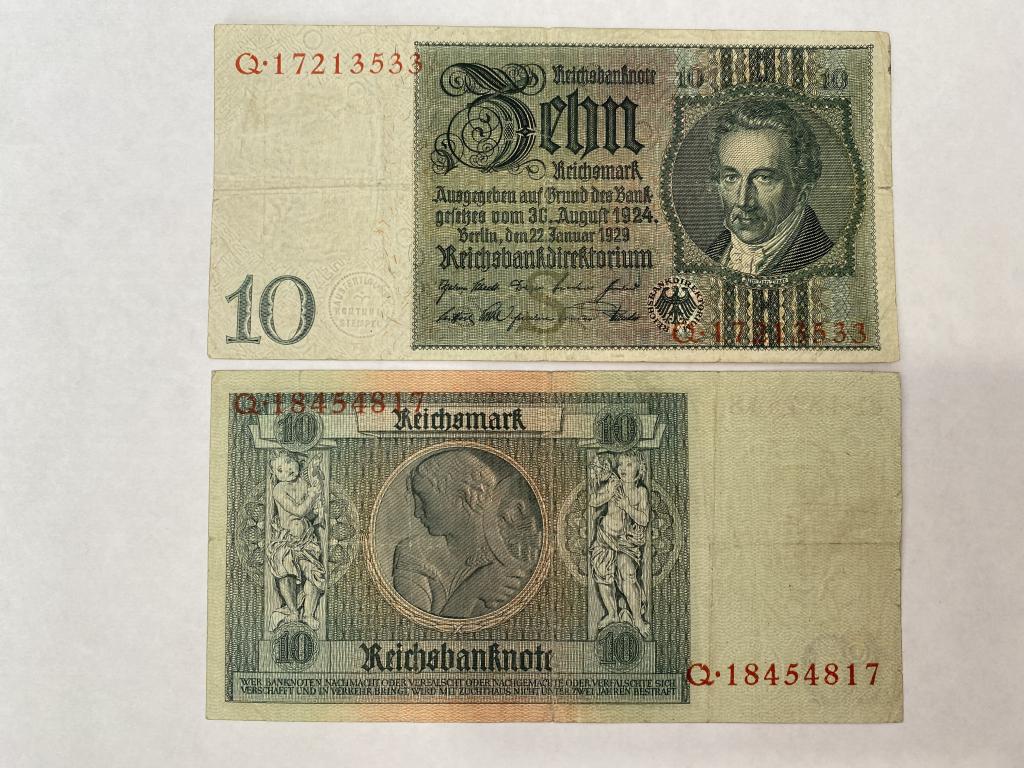 Купюра Банкнота  Германия 10 Марок 1924    А 44  Состояние