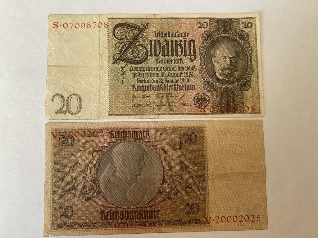Купюра Банкнота  Германия 20 марок 1924 1929  А 44  Состояние