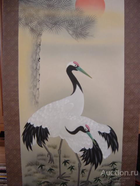 KAKEJIKU! "Pine tree @ Cranes"! Гравюра-свиток! Япония!