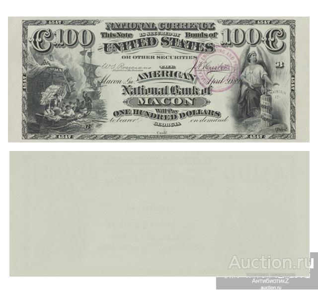 100 долларов 1891 Macon, Джорджия США, серия В, копия арт. 19-17594