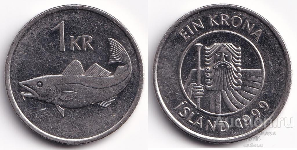 Исландия 1 крона 1999 года - VF+ / XF - магнитная - KM# 27a