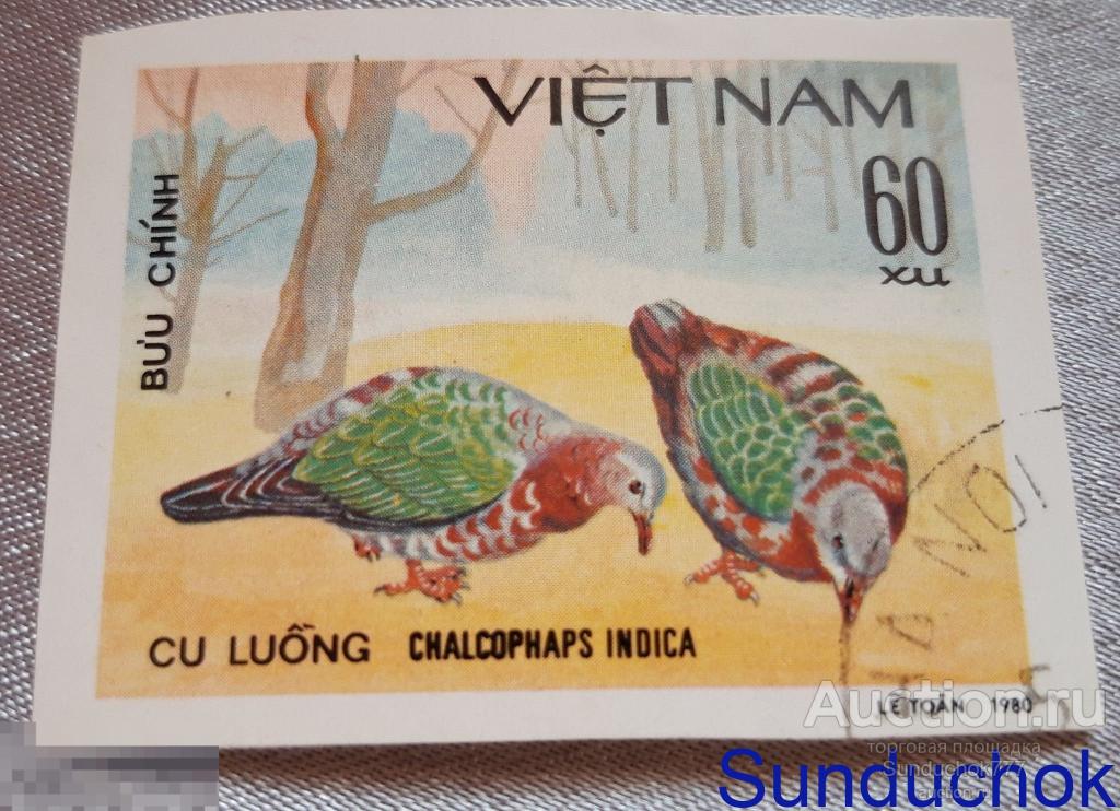 Изумрудный голубь (Chalcophaps Indica). Вьетнам. Фауна, Птицы. 1980 г. Гашеная. Без зубов.