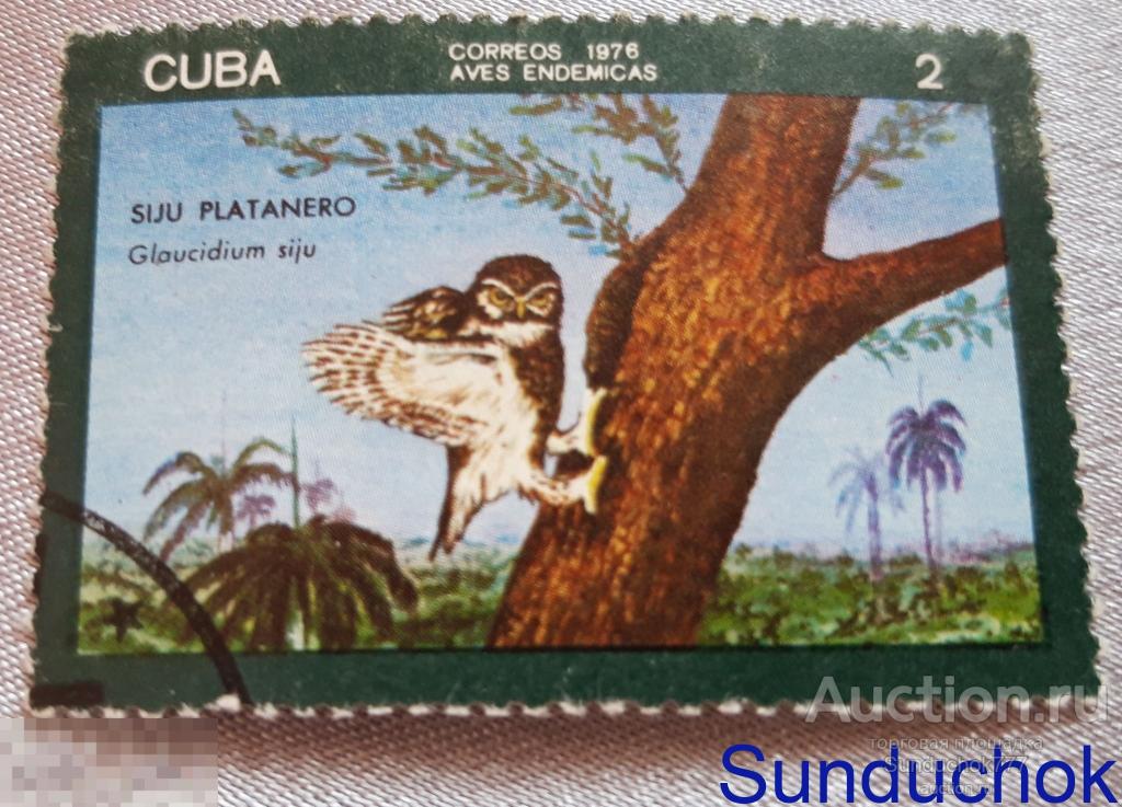 "siju Glaucidium / сыча пигмея" Марка почтовая. Птицы. Куба. CUBA. фауна. Гашеная. 1976 г.