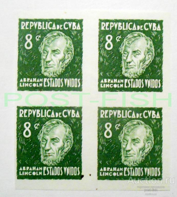 КУБА 1937 год Mi# 141 б/з квартблок ПРЕЗИДЕНТ США ЛИНКОЛЬН **