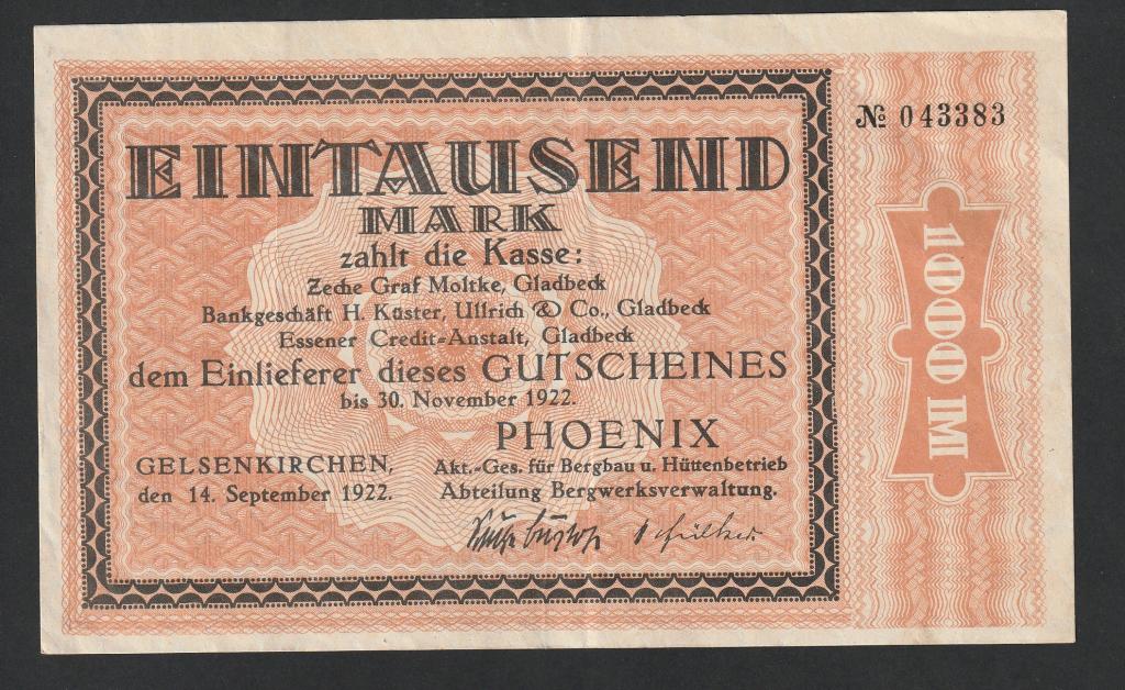 Германия, 1000 марок 1922 года, Гельзенкирхен
