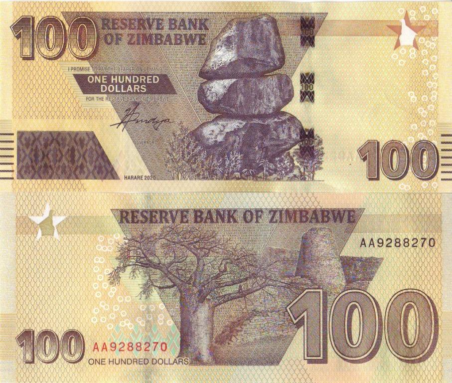 Зимбабве 100 долларов 2020 P106 AK пресс unc