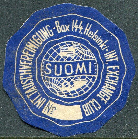 Финляндия Международный клуб коллекционеров филателия почтовый рожок рекламная виньетка облатка