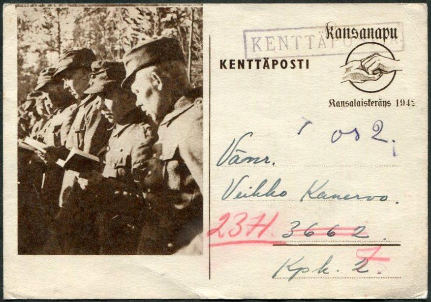 Финляндия 1942 Карелия ВМВ полевая почта № 2 почтовая карточка ПК (солдаты читают молитву)