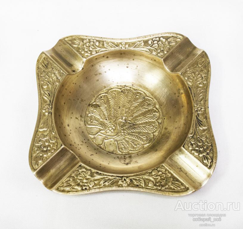 Пепельница Жар-птица, латунь, размер 10х10х1,5 см