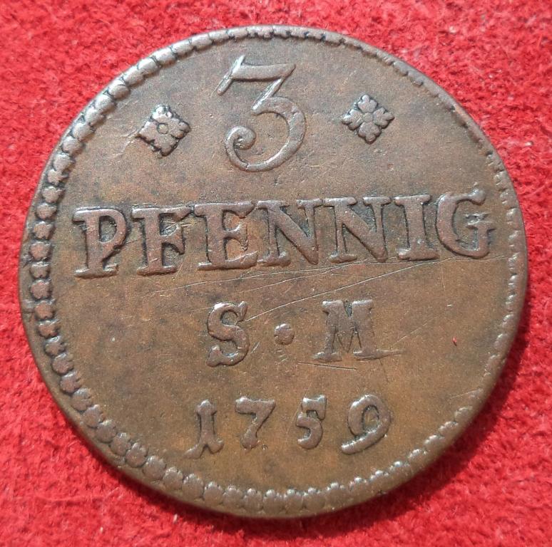 Майнц 3 пфеннига 1759 год портретник п.7