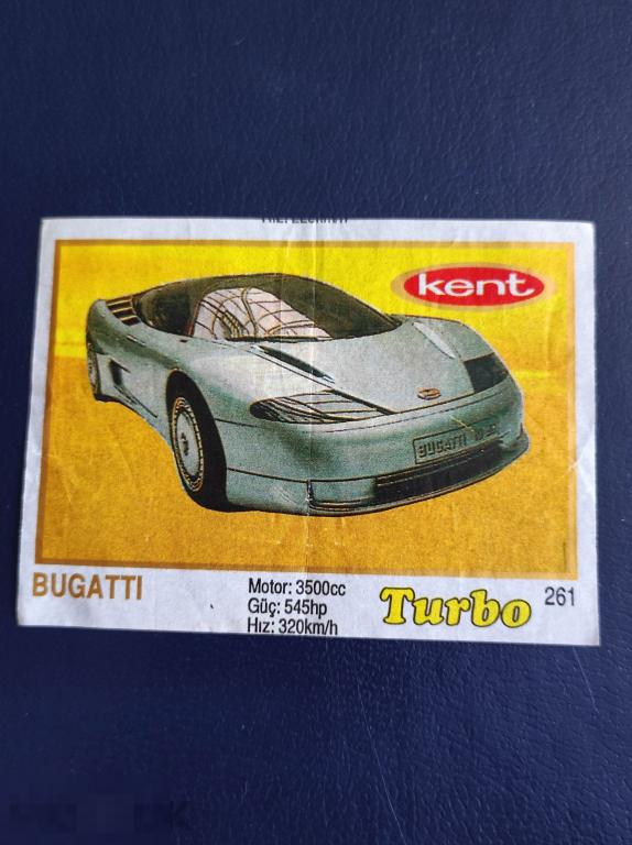 Вкладыш Turbo kent N° 261 BUGATTI Турбо bubble gum авто автомобиль машина фантик 