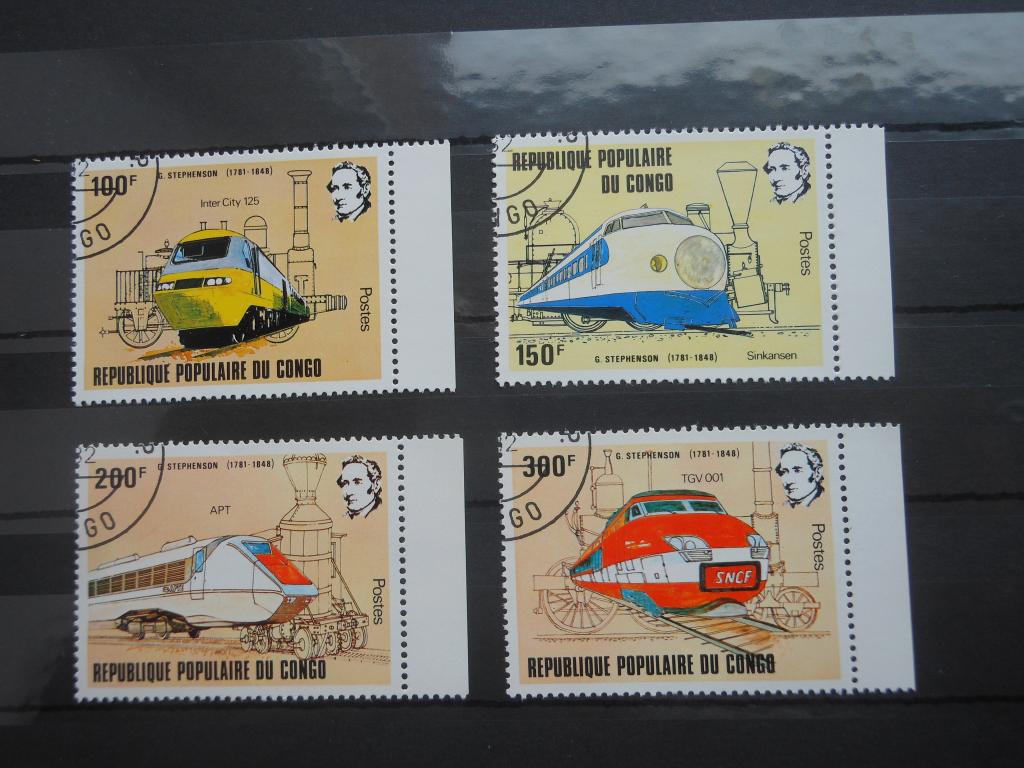 Конго.1982г. Паровозы. 4 марки(гаш.)