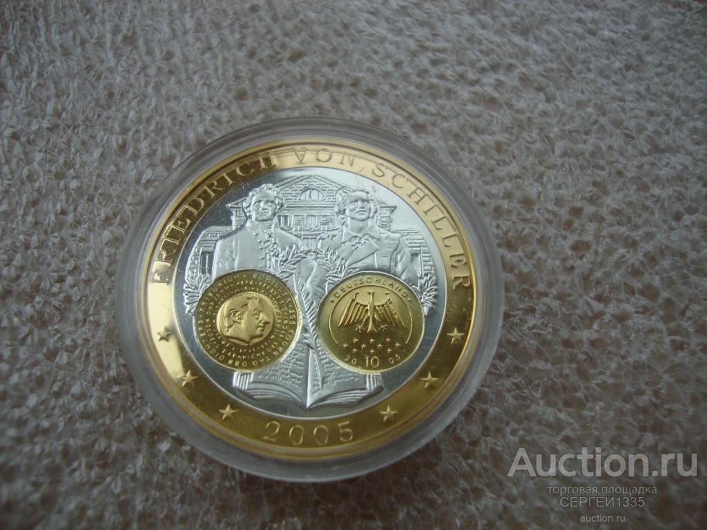 Германия жетон медаль 2005 10 евро 2005 Фридрих Шиллер Немецкий поэт СЕРЕБРО