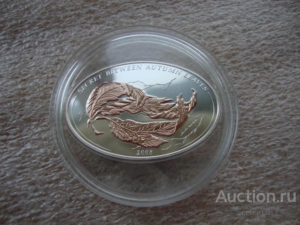 Палау 5 долларов 2008 Иллюзия Тайна между осенними листьями СЕРЕБРО