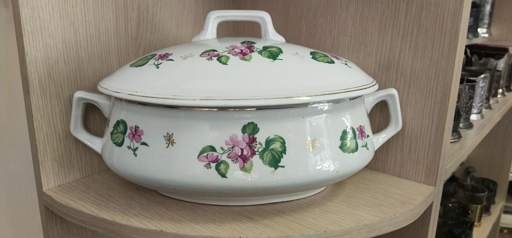 Супник " Цветы  ". Фарфор. СССР. Дулево. 1957 год.