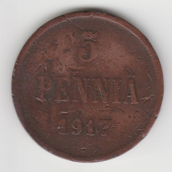 7.18 Российская Империя 5 пенни 1917г монета для Финляндии