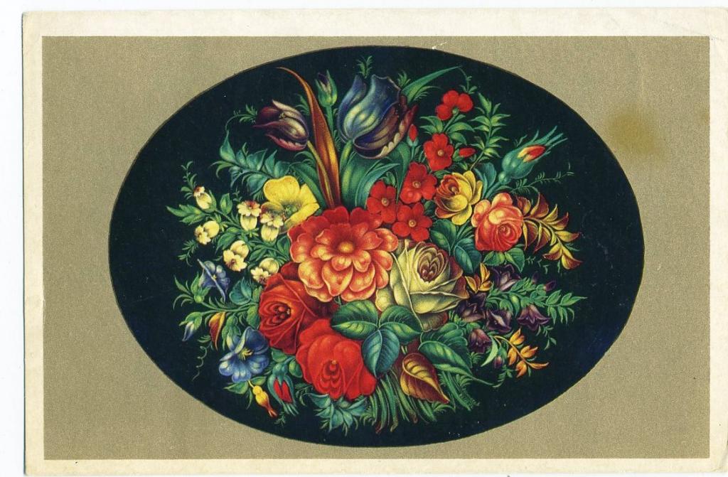 Жостово - Праздничный букет декоративная роспись на подносе (Л-51)