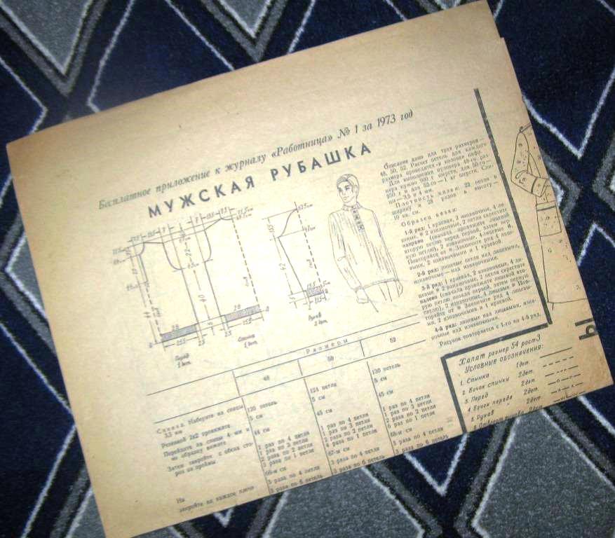 Приложение к журналу  Работница - Мужская рубашка-халаты - №1 1973 год - ПЛ-1