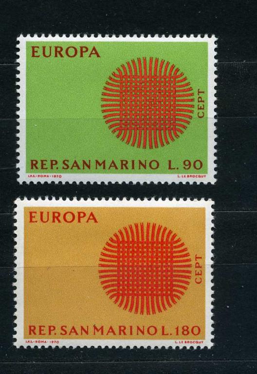 Сан-Марино. Европа CEPT СЕПТ П/с Солнце Плетение Ткань Батик. Серия. 1970.**