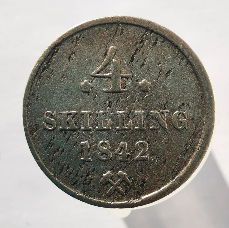 Норвегия 4 скиллинга 1842 один год-тип