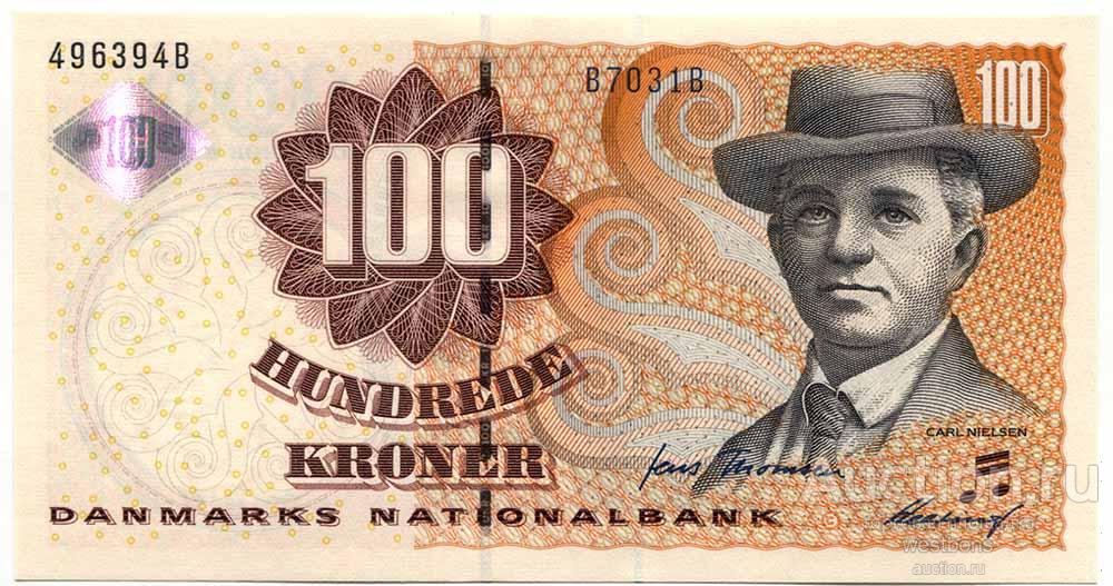 Дания 100 крон 2003 г. подписи Thomsen & Heering KM 61b UNC редкость