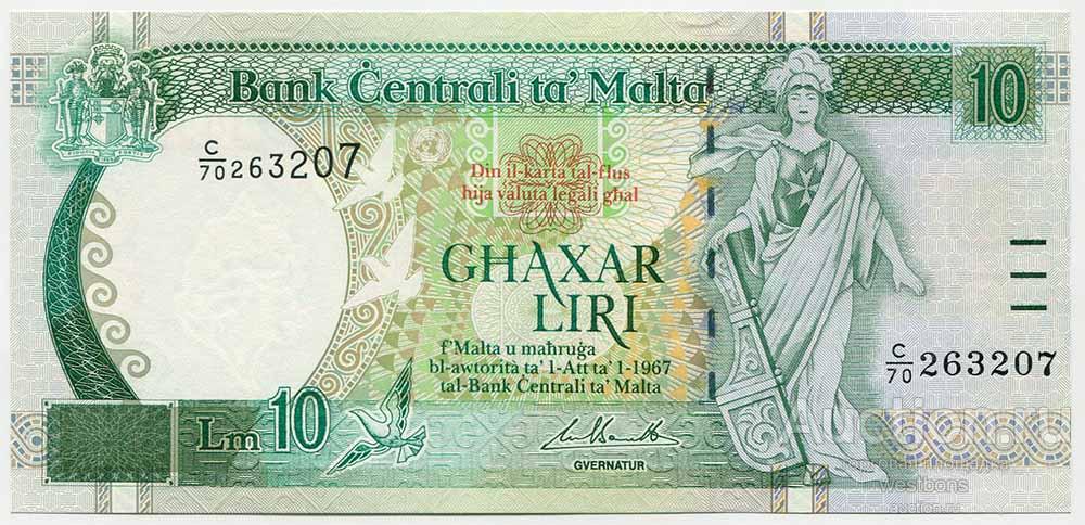 Мальта 10 лир 1994 г. подпись Michael Bonello KM 47c UNC