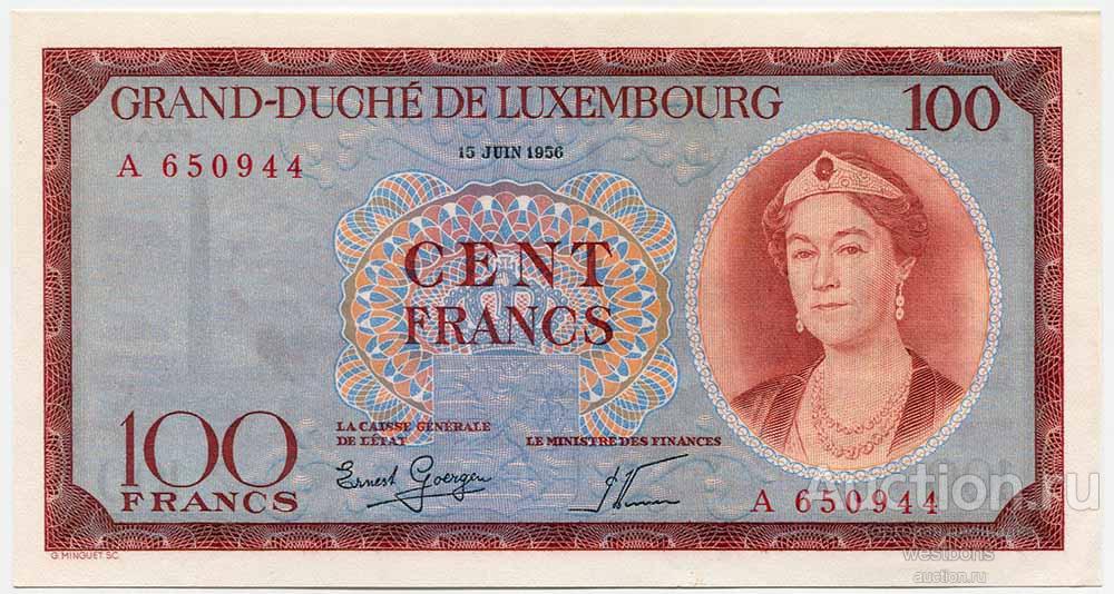 Люксембург 100 франков 1956 г. KM 50a UNC/UNC- редкость