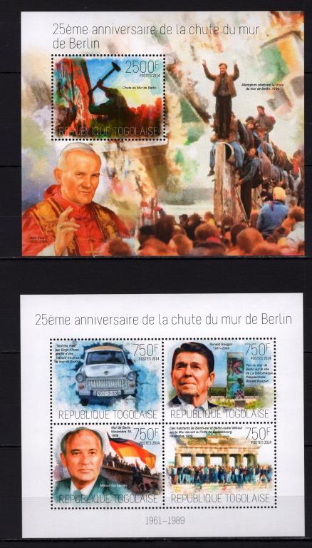 Того, 2014г., 25 лет падения Берлинской стены (лист+блок) **