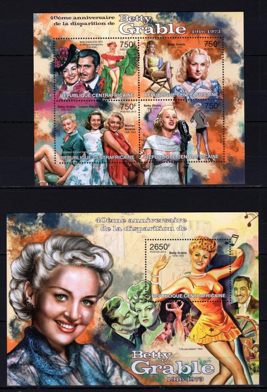 Ц.А.Р., 2013г., Бетти Грейбл (лист+блок) **