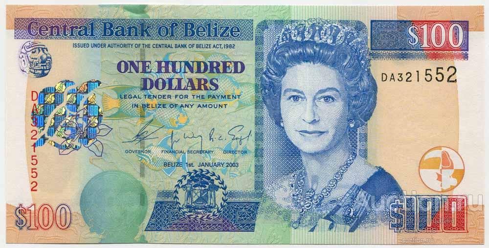 Белиз 100 долларов 2003 г. KM 71a UNC