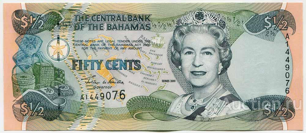 Багамы 1/2 доллара 2001 г. серия А KM 68a UNC