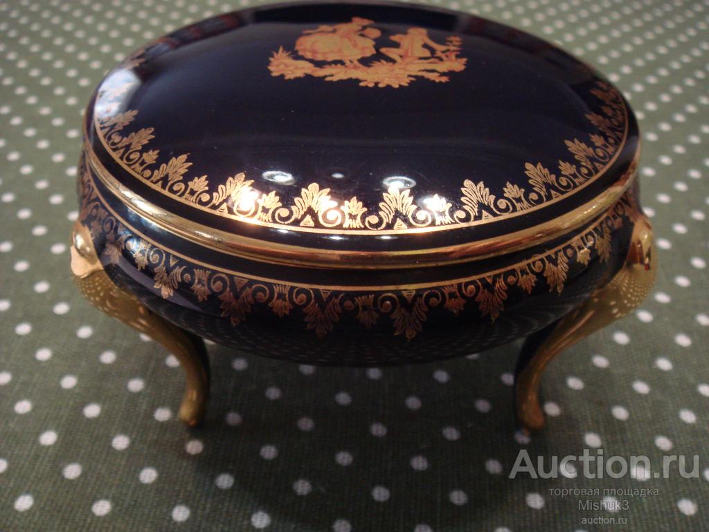 Изящная шкатулка с пасторалью. Кобальт. Лимож. Франция