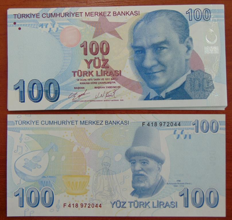 Купюра Банкнота Турция 100 лир 2009 (2020) год ПРЕСС UNC Ф104 ОПТ Банкнот