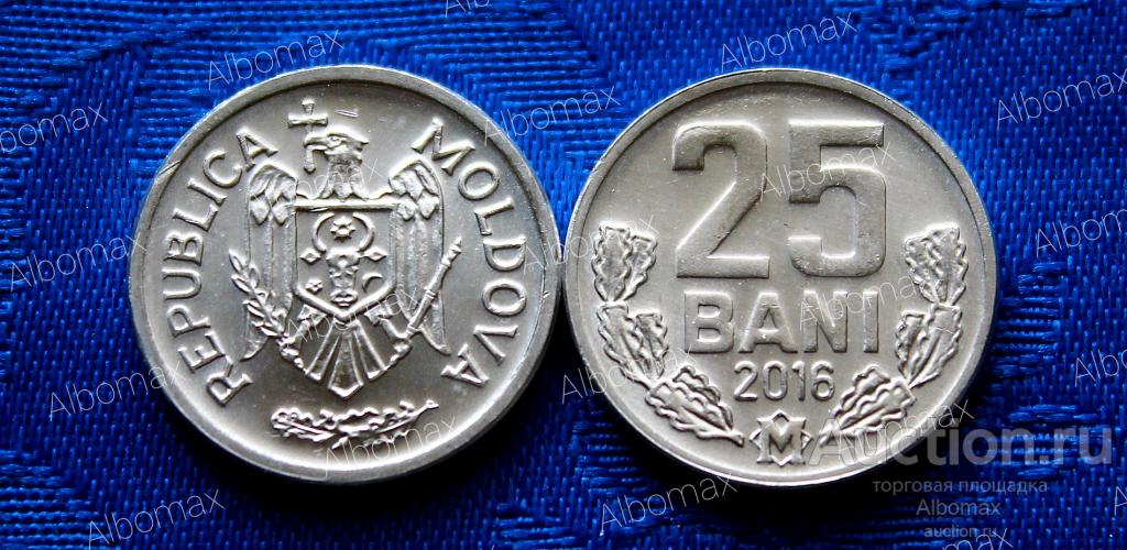 Молдова (Молдавия) 25 бани 2016г UNC  регулярный чекан, погодовка, ходячка, Герб, Бык
