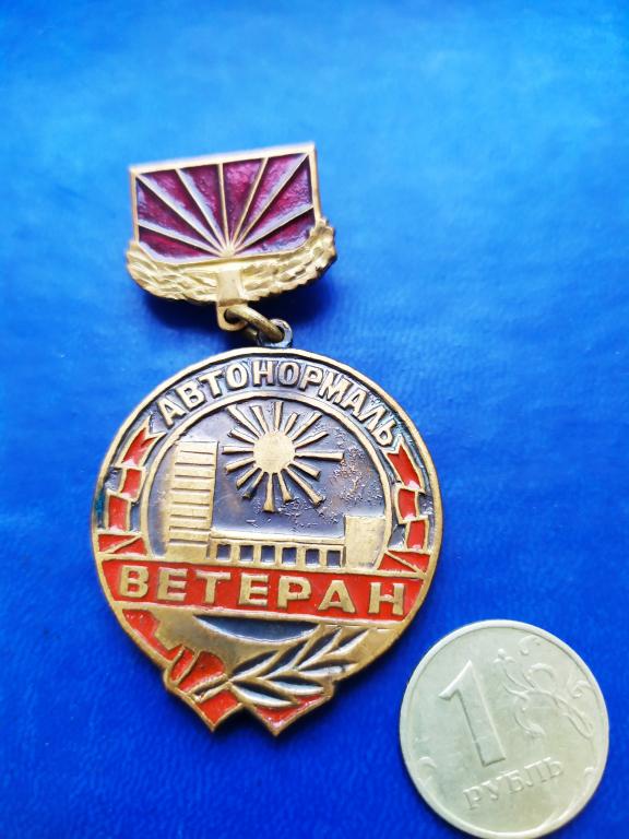 Знак Медаль Ветеран Автонормаль. Тяжелый крупный редкий знак. эмаль. Башкирия. Белебей.