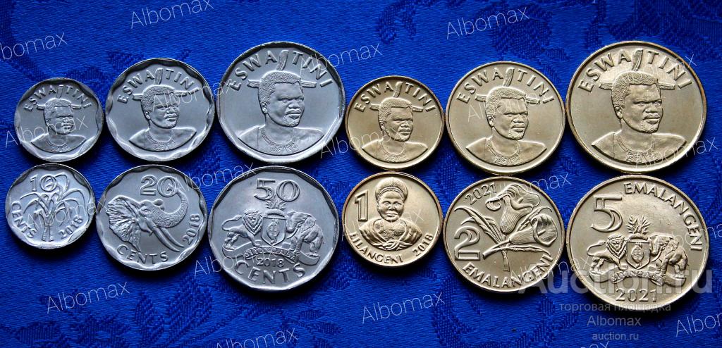 Эсватини Свазиленд набор 10, 20, 50 центов, 1 лилангени 2, 5 эмалангени 2018-2021 UNC 6шт новый тип