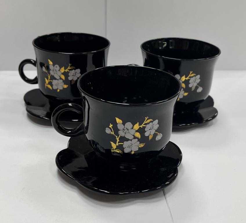 Кофейная пара чашка и блюдце Черное стекло