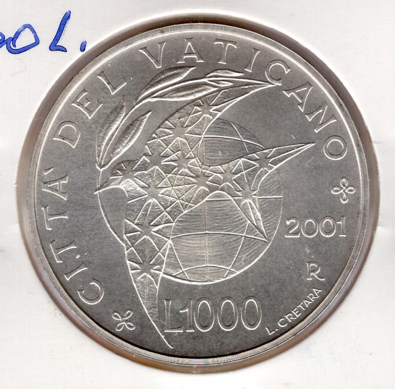 1000 лир - Ватикан - 2001 - Серебро 835