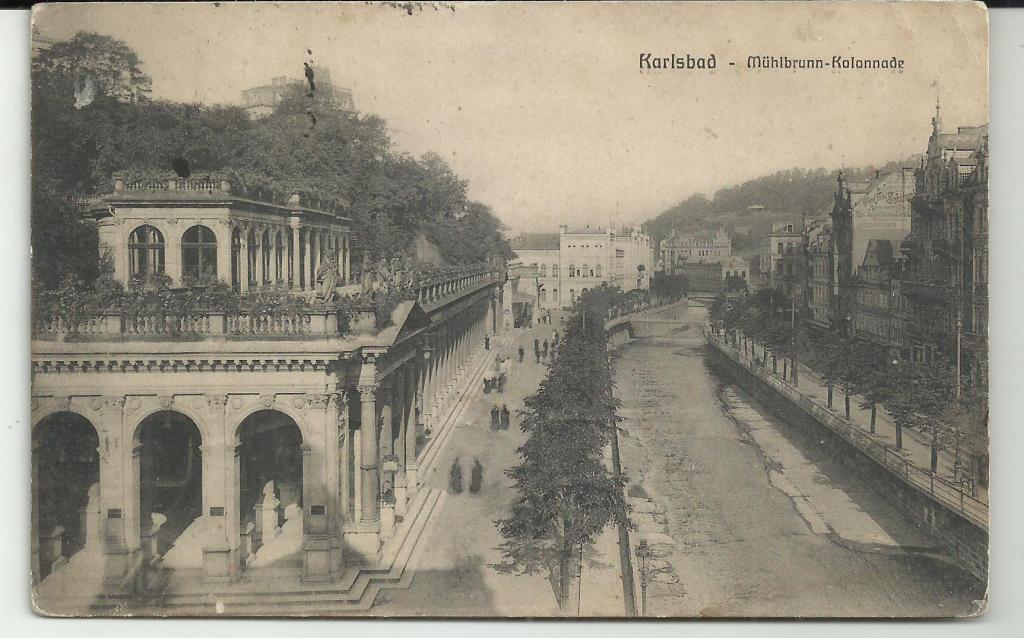 антикварная .КАРЛСБАД.улица.набережная. почта Карлсбад - РОССИЯ. СИМФЕРОПОЛЬ!!!.26.6.1914