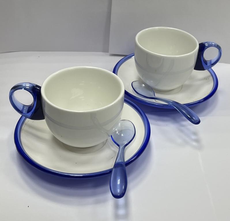 Чайная пара трио чашка, блюдце, ложка фарфор+пластик