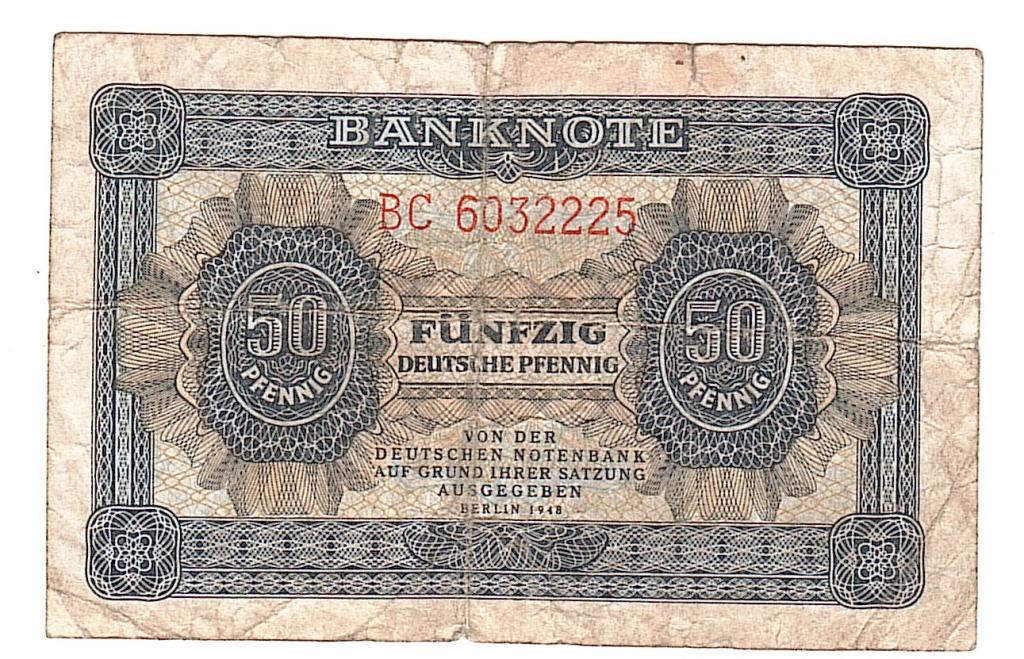 Германия 50 пфеннигов цифры буквы номера высокие 1948