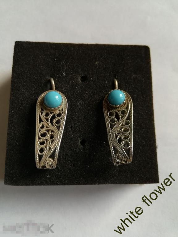 СЕРЬГИ СТАРИННЫЕ ГОЛУБАЯ СМАЛЬТА  ФИЛИГРАНЬ