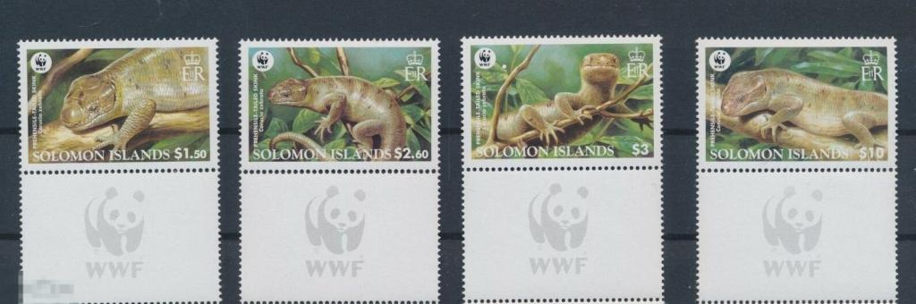 СОЛОМОНОВЫ ОСТРОВА, WWF, РЕПТИЛИИ. РАЗНОВИДНОСТЬ. ИГУАНЫ. Серия 4 марки. MNH. (300)