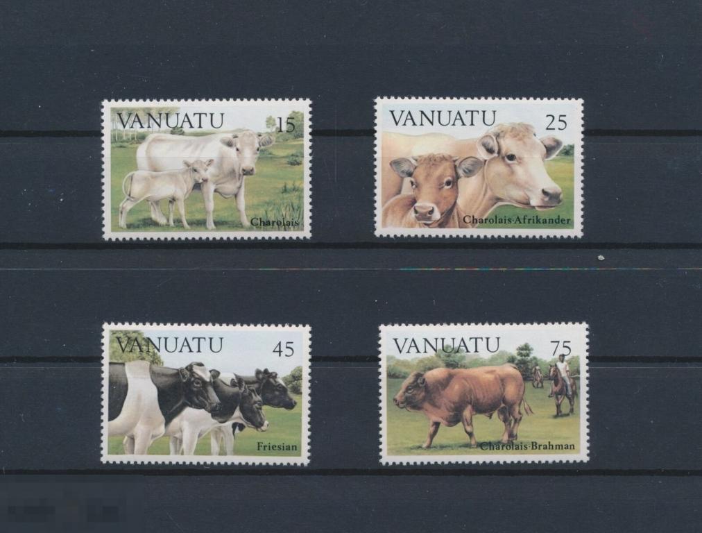 ВАНУАТУ. СЕЛЬХОЗ ЖИВОТНЫЕ. РЕДКИЕ ПОРОДЫ КОРОВ. Серия 4 марки.MNH. (325)