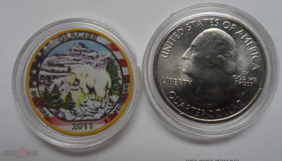 ЦВЕТНАЯ МОНЕТА 25 ЦЕНТОВ 2011 «НАЦИОНАЛЬНЫЙ ПАРК ГЛЕЙШЕР» США. РАСПРОДАЖА