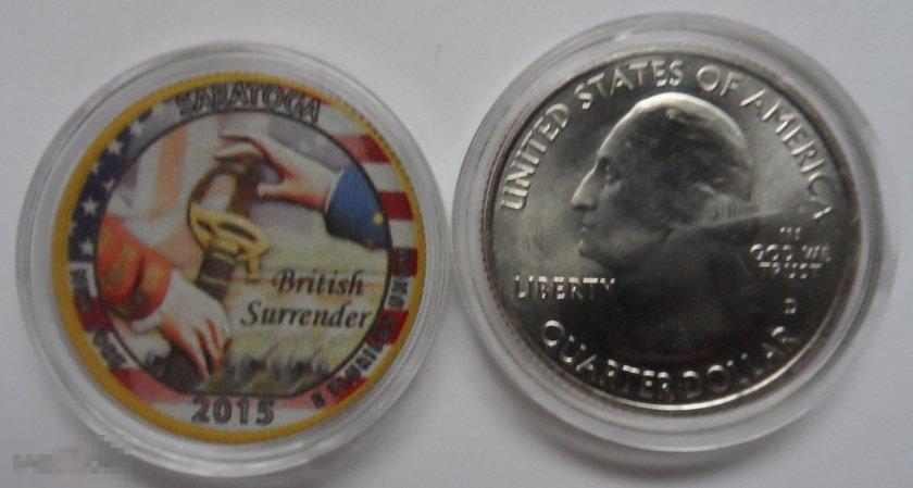 ЦВЕТНАЯ МОНЕТА 25 ЦЕНТОВ 2015 «САРАТОГА (30-Й НАЦИОНАЛЬНЫЙ ПАРК)» США.   РАСПРОДАЖА