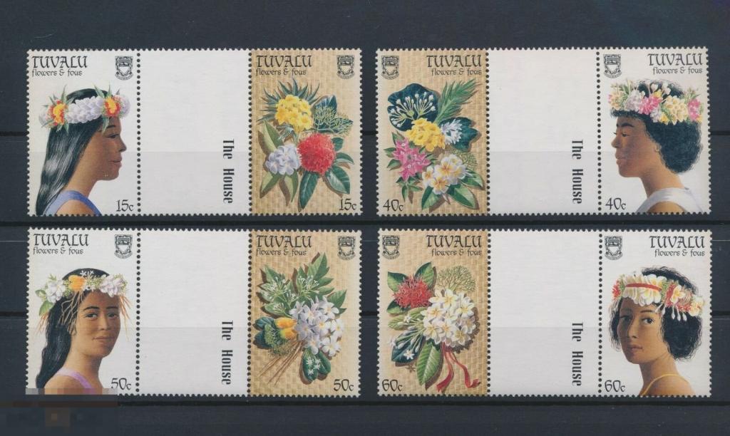 ТУВАЛУ. ЖЕНСКИЕ ГОЛОВНЫЕ УБОРЫ ИЗ ЦВЕТОВ. Серия  8 марок, сцепки. MNH. (308)