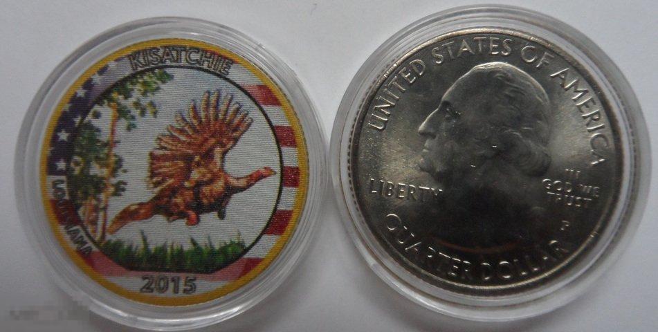 ЦВЕТНАЯ МОНЕТА 25 ЦЕНТОВ 2015 «НАЦИОНАЛЬНЫЙ ЛЕСНОЙ ЗАПОВЕДНИК КИСАТЧИ» США.  РАСПРОДАЖА