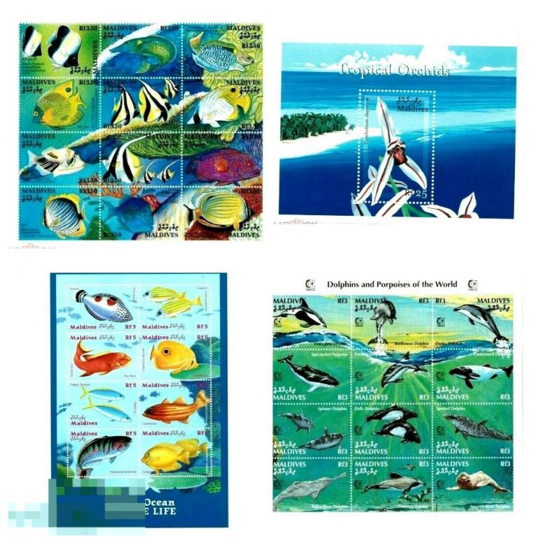 МАЛЬДИВСКИЕ ОСТРОВА. Морская фауна ИНДИЙСКОГО ОКЕАНА. 4 Блока! MNH.