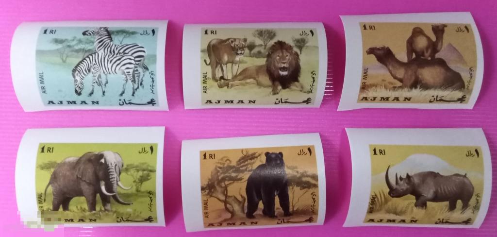 1969. АДЖМАН.  Фауна.  Животные Африки. Полная серия 6 марок. Беззубцовые. MNH(161).